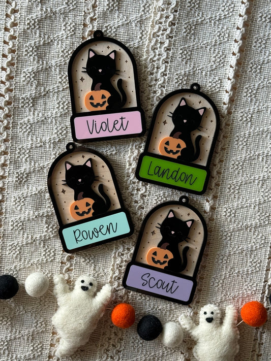 Black Cat With Pumpkin Halloween Tag