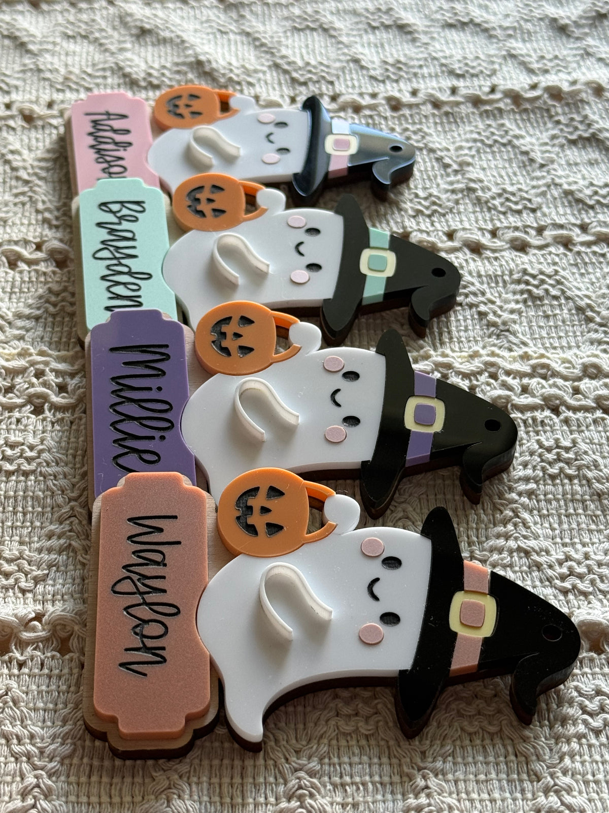Ghost Witch Hat Holding Pumpkin Pail Halloween Tag