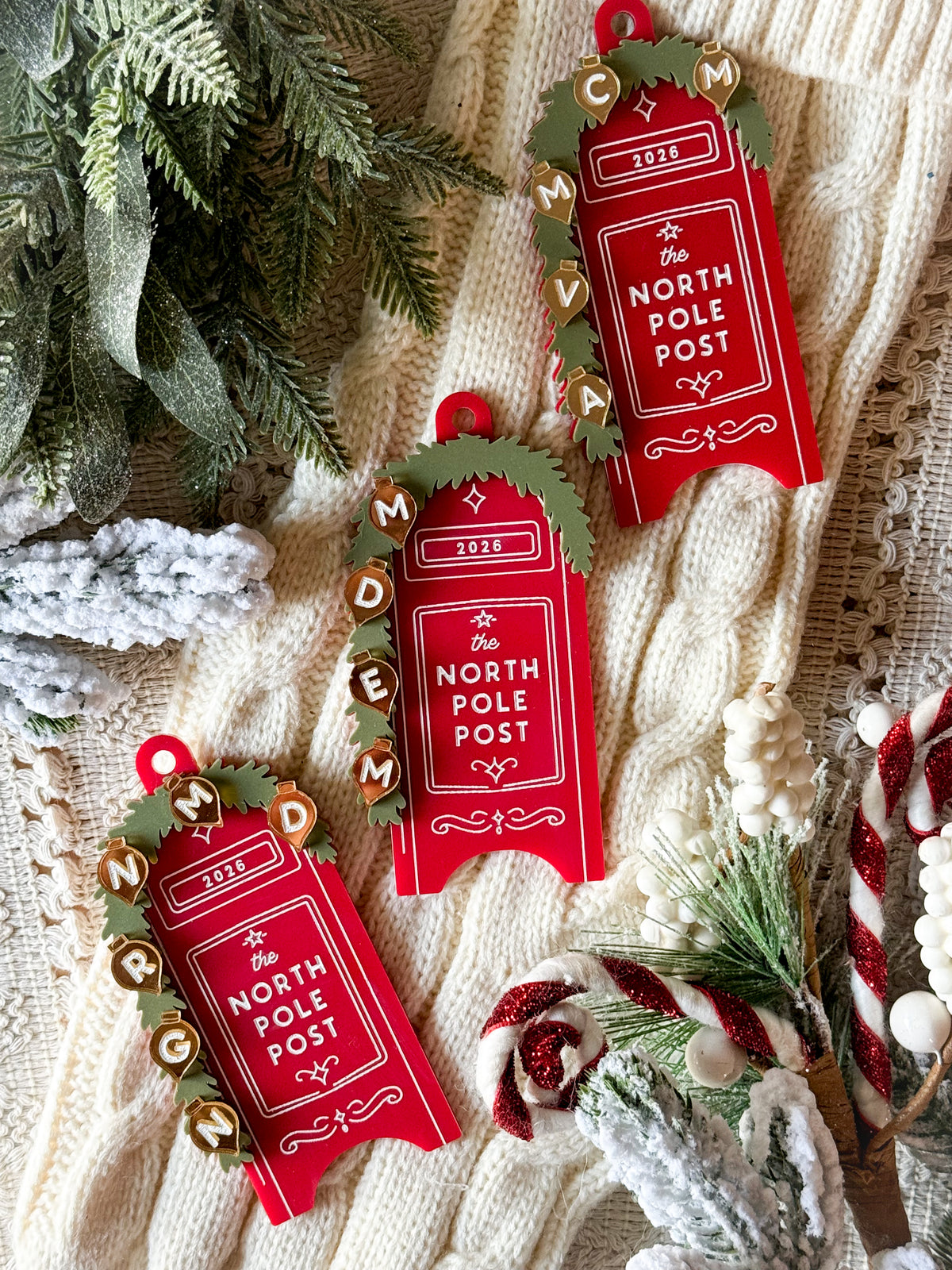 North Pole Post Family Ornament