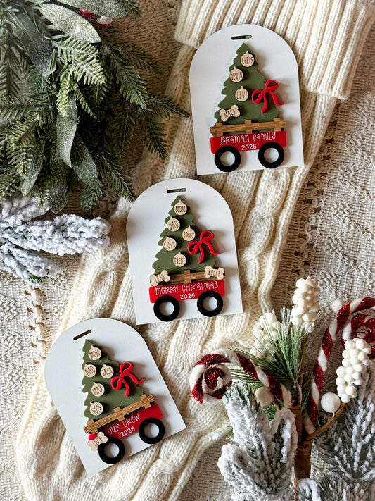 Christmas Tree Wagon Family Ornament
