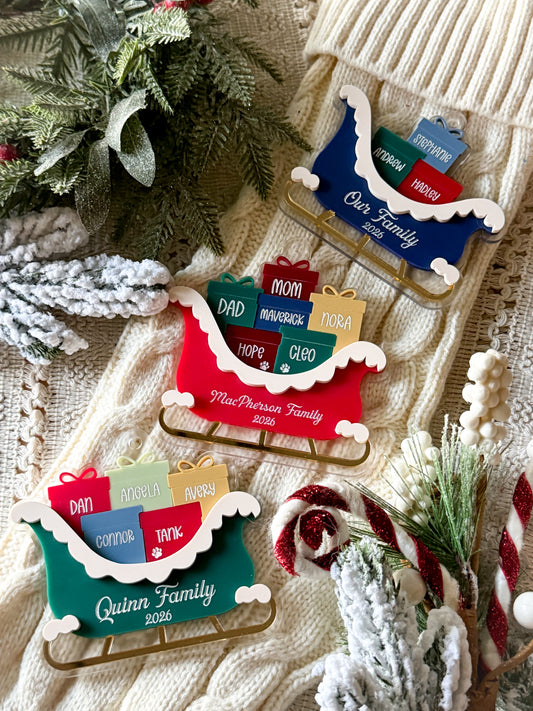 Family Christmas Sleigh Ornament